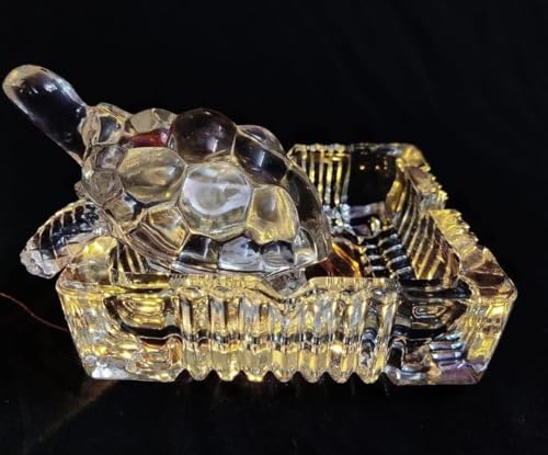 Crystal Glass Turtle Figurine, Decorative Clear Glass Tortoise Sculpture, Home Decor (9 cm Plate and 8 cm tortoise)