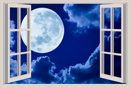 JVERF - JZZA28168 Sky Clouds Moon| Self-Adhesive Open Window Wall Sticker