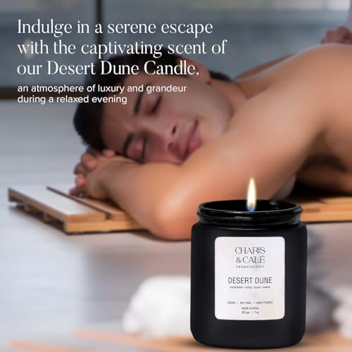 Charis & Cale Desert Dune Candle Jar - 200 Gm | Smokeless, Soot-Free & Non-Toxic Candles for Home Decor & Aromatherapy | Long Burning Time of 30+ Hours | Best for Gifting & Meditation