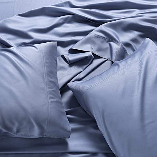 Silky Soft bed sheets 100% Rayon from Bamboo Sheet Set Blue/King-Pillowcases AD