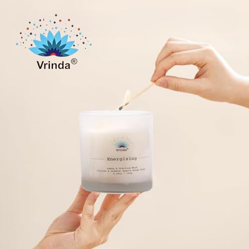 Vrinda® Energising Glass Scented Candle with Crystals, Soy Blend. Approx. 5.29Oz