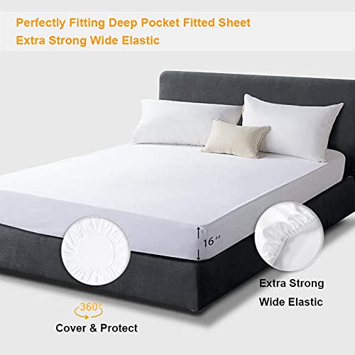 MILDLY 100% Egyptian Cotton White Fitted Sheet Soft Sateen Weave Bed Sheet with 16" Extra Deep Pocket and Elastic All Round, Queen Size 60"x80"