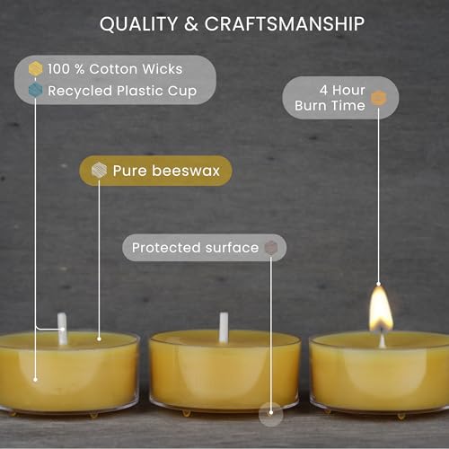 100% Beeswax Candles – Beeswax Tealight Candles with Cotton Wicks – 4 Hour Burn Time –48 Piece Beeswax Candle Set – Beeswax Votive Candles with Recycled Plastic – Pure Beeswax Candles by Danilovo