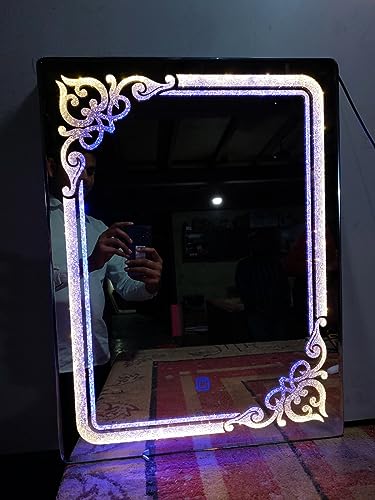 Spark Glass Rectangle LED Sensor Mirror - Warm, Blue, Mix Light - (Size:18x24 Inch)