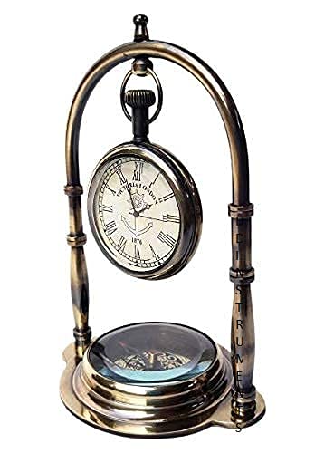 Home Decor Instrument Hanging Watch Victoria London Antique Brass Hanging Table Watch with Directional Compass Full Brass Frame for Your Office Table Best Gift for You