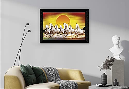 SAF paintings Pack of 1 Seven Running horse modern art wall painting with framed for living room 11 inch x 14 inch CANFM31294