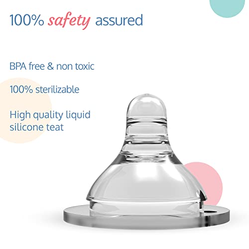 LuvLap Anti-Colic Natura Flo Teat/Nipple for Wide Neck Bottle,4pcs Fast Flow, 6m+, Made of Soft & Flexible Silicone, Ergonomic shape, Mimics breastfeeding, leak proof, BPA Free, comes with sturdy base