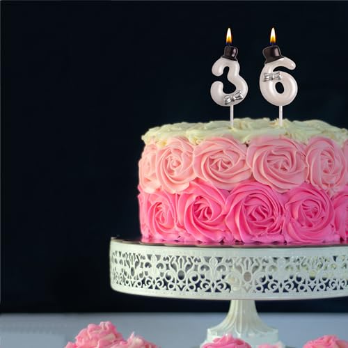 AOOLADA 36th 63rd Birthday Candles, White 63 36 Year Old Cake Topper Cute Number Birthday Candles, Birthday Party Decorations Gifts for Men Women