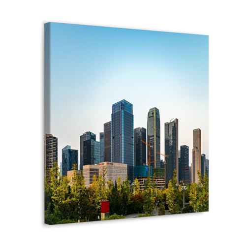 GADGETS WRAP Canvas Gallery Wrap Framed for Home Office Studio Living Room Decoration (17x17inch) - Guizhou City Buildngs