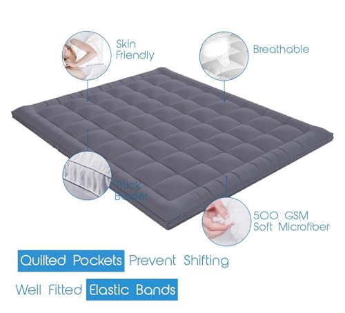 LUXURIOUS LIFE Super Soft 500 GSM Microfiber Mattress Topper for Double Bed | All Season Comfortable Sleep 2 Inch Thick Mattresses Padding Double (Grey, Large California King(78x84inch))