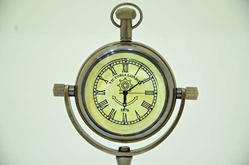 Handmade Brass Victoria London 1876 Desk and Shelf Clock Roman Dial Nautical Clock, Engraved Design for Gift, Study Table, Office, Bedroom, Kitchen, Home Decor