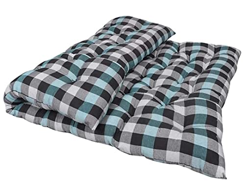 H B MSALA Single Bed Cotton Filled Quilt Mattress Gadda Soft & Reversible (4 x 6 ft) Blue and Black with Pillow