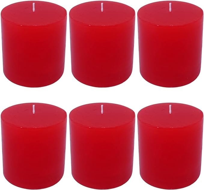 6 Pack 3x3 Inch Red Pillar Candles for Romantic Valentine's Day and Christmas, Unscented Column Candle for Home Restaurants, Smokeless Dripless and Clean Burning Emergency Candle