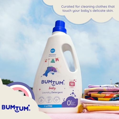 Bumtum Baby Liquid Laundry Detergent 1 Litre, 100% Natural Plant Based, Safe and Gentle with Lemon and Neem Extracts, Anti-Bacterial, Natural Fragrance, Bleach & Brighteners Free