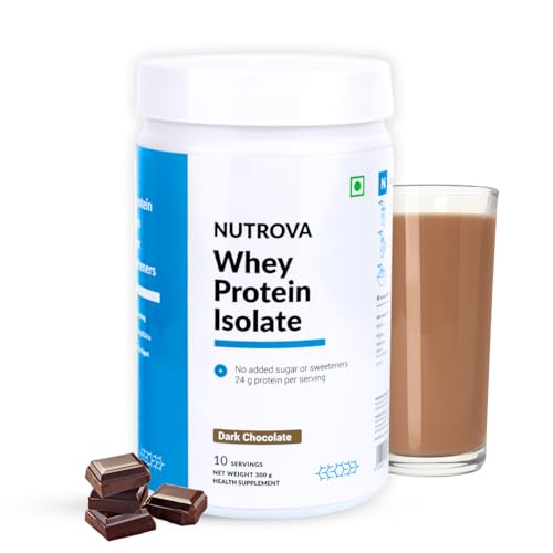 Nutrova Whey Protein Isolate Dark Chocolate (300g) with 24g Protein Every 30g Scoop & 5.5g BCAAs | Protein Powder for Men & Women with no Artificial Sweeteners or Added Sugars | Easy to Digest