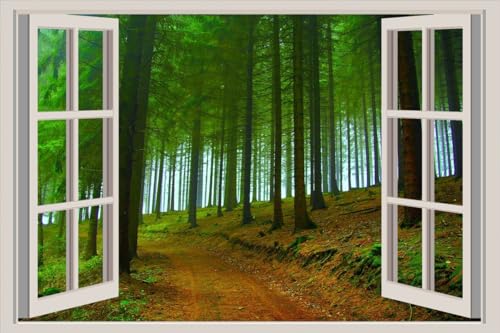 JVERF - JZZA20920 Forests Roads Autumn| Self-Adhesive Open Window Wall Sticker