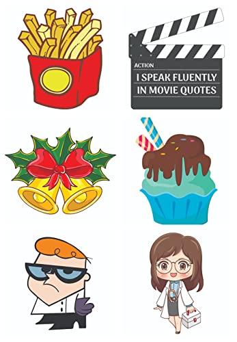 Bhai Please Fries, Movie Clapboard, Christmas Bells, Icecream Cake, Dexter and Doctor Female Wooden Fridge Magnet (Pack of 6 pcs, one pc Each Design)