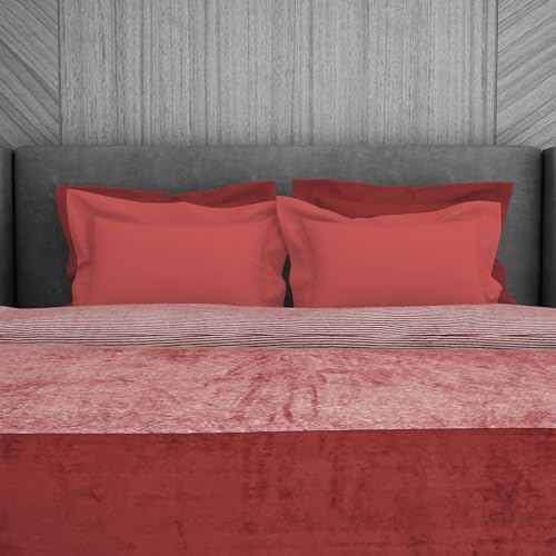 Spaces Polyester 1 Double Mink Blanket (220Cmx240Cm) | 303 GSM Knitted Stripe/Solid Fleece Blanket (Red)- Eden