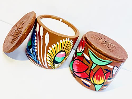 Alokya - Pack of 2 - Single Wick Scented Candle in Terracotta Jar with Pattachitra Folk Art (Gulshan/Gulshan)