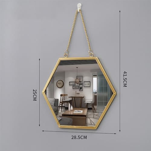 ATORSE® Wall Hanging Mirror Metal Frame Mirrors for Apartment Dressing Room Entryway 28.5cmx25cm Hexagon