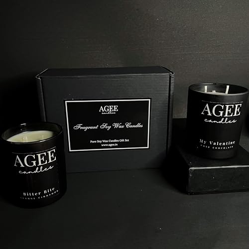 AGEE Ukiyo Gift Set | Set of 2 Scented Organic Soy Candles | Richly Scented | Ecofriendly | 32+ Hours Burn Time Each | Gift Set of 2 Black Matt Jar Candles