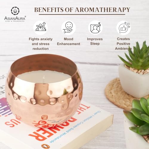 Asian Aura Scented Soy Blend Candle in Hammered Copper Jar with Gift Box | Smokeless, Long-Lasting Aroma Candle for Home Decor, Events, Relaxation, and Gifting (Lemongrass, Pack of 1)