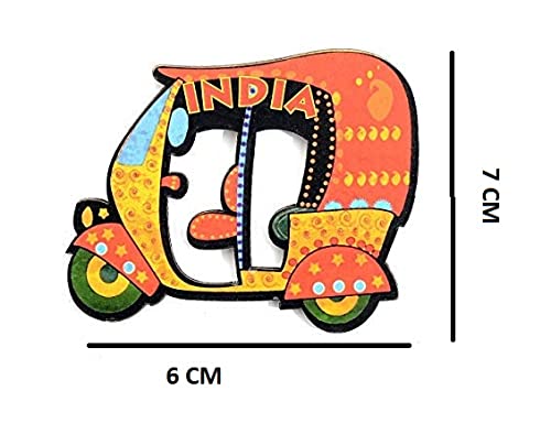 SkyWalker Delhi Wooden Auto Rickshaw Fridge Magnet (Multicolour)