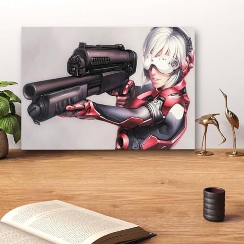 GADGETS WRAP Canvas Gallery Wrap Framed for Home Office Studio Living Room Decoration (14x11inch) - Girl Shotgun