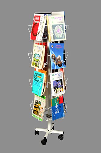 RAVIRAJ DISPLAY Alloy Steel, Rotating, Handy, Space Organizing Display Rack with 16 Compartments for Magazine, Brochure, Literature (Stores 80 Magazines, Off White, Height- 138 cms)