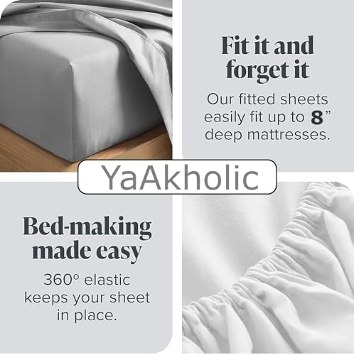 YaAkholic Cotton Feel All Around Elastic Fitted Queen Size Double Bed Bedsheet with 2 Large Pillow Covers Fits Upto Mattress of 8 Inches, Size-72"x78" Inches, Navy Box, 180-200 tc