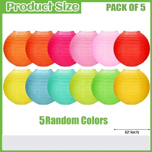 Pop the Party Hanging Lantern Rice Paper Ball Lamp Shade (12 Inch, Mix Colour) - Pack of 5