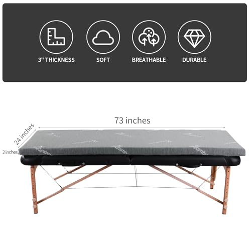 HOMBYS Memory Foam Massage Bed Mattress Topper with Cooling Rayon Derived from Bamboo Cover, Massage Table Mattress Topper with Elastic Bands, Non-Slip Lash Bed Cushion Only (Bed Not Included)