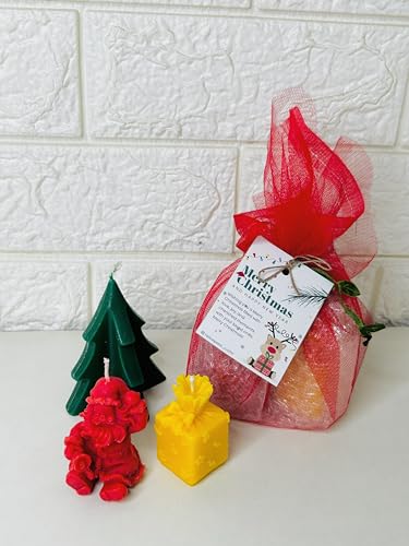 Christmas Scented Candle, Hand Poured,100% Soy Candle, Net Packing with X-mas Card, Santa Candle, Gift Candle & Tree Candle,Pack of 3 (2 Set)