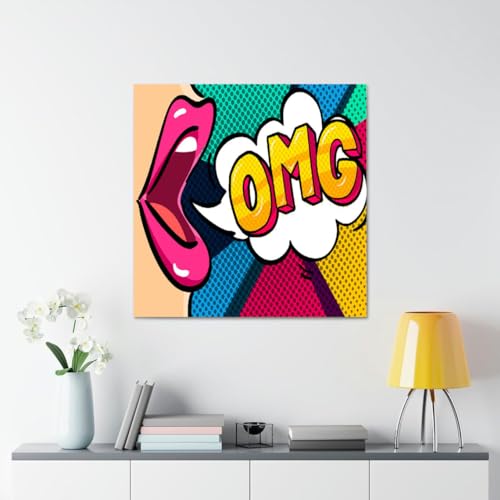 GADGETS WRAP Canvas Gallery Wrap Framed for Home Office Studio Living Room Decoration (17x17inch) - Omg Quote & Girl Mouth Illustration