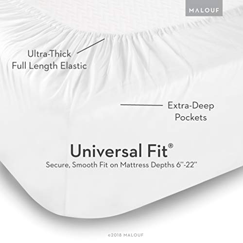 MALOUF Supima Premium Cotton Sheets-100 Percent American Grown Long Staple-Sateen Weave-Extra Deep Pockets-Single Ply-600 Thread Count-Queen-White, Queen