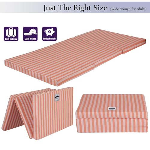 COLOFLY Dual Comfort Reversible | Foldable UHD Foam | Single Bed Mattress | 3 Fold Orange-Strips | (72x35x3)