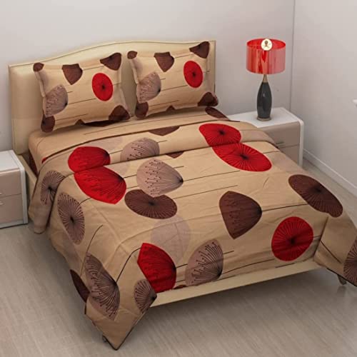 Amvy Creation Prime Collection 160TC Supersoft Glace Cotton Elastic Fitted King Size Double Bedsheet with 2 Pillow Covers (Multicolour, Size 72 x 78 Inch) - Beige Red Crackers-Fitted