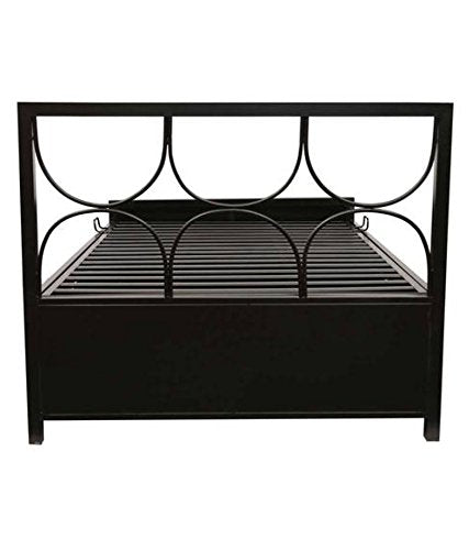 Royal Interiors Circulus Metal Matte Finish Bed with Hydraulic Storage with Foam Mattress (Single Size, Black)