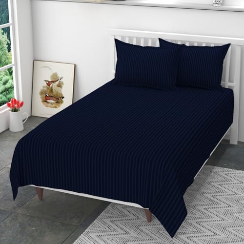 MEGA CART HOME Premium Pure Cotton 220 Tc Elastic Fitted Single Bed Bedsheets for Summer Breathable | Wrinklefree (Size-48 X 72 Inches) with 2 Pillow Covers (Size-18 X 28 Inches, Blue)