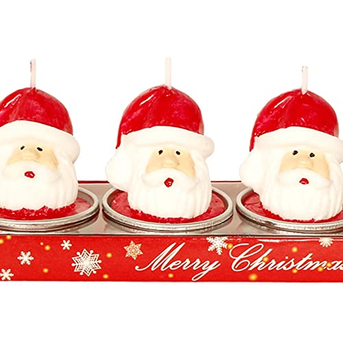 SAZ DEKOR 3X Christmas Candle Set Decorative Tealight for Home Party Big Head Santa