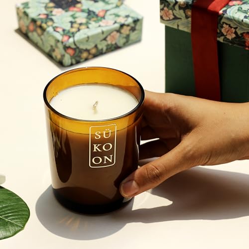 Sukoon Bahaar Ylang Ylang Mimosa Scented Soy Wax Candle with Upto 40 Hr Burn Long Lasting Fragrance Candle Perfect for Home Décor (Pack of 1)