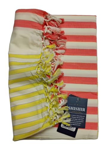 SHISHIR Craft Store Strip Market Pure Bhagalpuri 100% Cotton Thin Blanket for Light Weight Top Sheet Odhne wali chadar | AC and Rainy Season |Quick Absorption & Faster Drying (Yelow White Red)