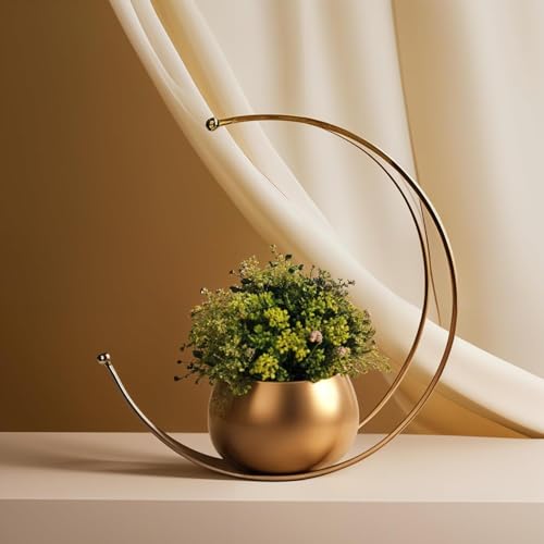 AYMH® Metal Flower Vase Geometric Half Moon Design Flower Pot Stand | Table Top Decorative Flower Pot | Gold Metal Flower Vase for Home and Office Side Table Decoration (Gold)