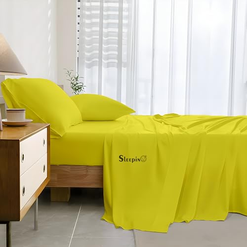 SLEEPINO - King Size Bedsheet | Super Soft Brushed Microfiber Bedsheet for King Size (92X102 Inches) | Machine Washable & Hypoallergenic Bedsheet with 2 Pillow Cover - Yellow