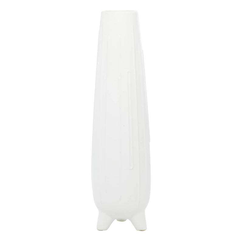 CosmoLiving by Cosmopolitan Ceramic Vase with Feet, 7" x 7" x 26", White