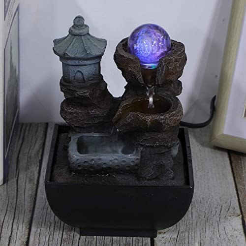 Set of 2 Desktop Fountain, Unique Shape Submersible Pump Led Desktop Fountain Stable and Durable with Led Light for Desktop Decoration for Home Office(Model: 9111)