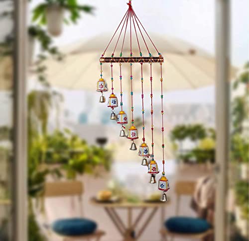 Beautiful Decorative Paper Handmade Wall Hanging Wind Chime for Home/Office Decor (Multicolour) (White Bells)