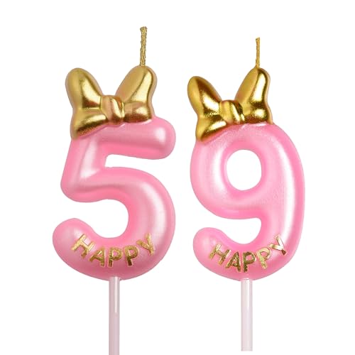 AOOLADA 59th 95th Birthday Candles, Pink 95 59 Year Old Cake Topper Cute Number Birthday Candles, Birthday Party Decorations Gifts for Girls Women