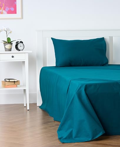 KITES CREATIONS 100% Pure Cotton BEDSHEET/BEDSPREAD/FLAT SHEET/Single size/UNI SLUB WEAVE / 1 Single size Bedsheet (60"X90") / 1 Pillow cover (27"X18") - TEAL GREEN