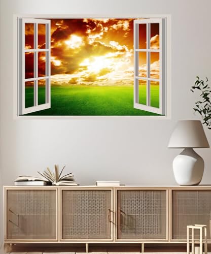 JVERF - JZZA28213 Sky Grasslands Fields| Self-Adhesive Open Window Wall Sticker